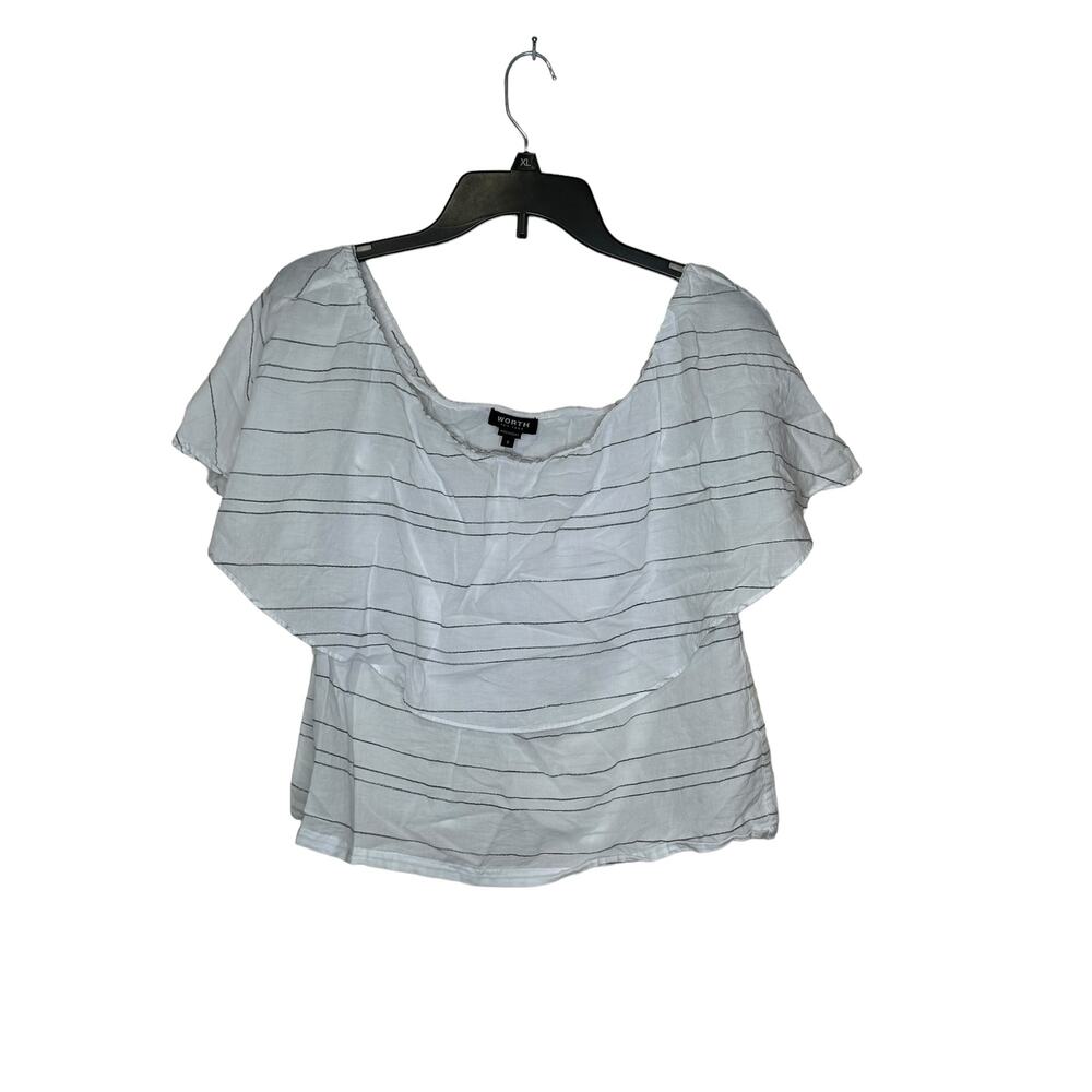 Worth‎ Womens Top Striped Off Shoulder Peasant Cropped Gauze White Size 8